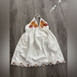 Free people White Halter Dress with Floral Embroidery